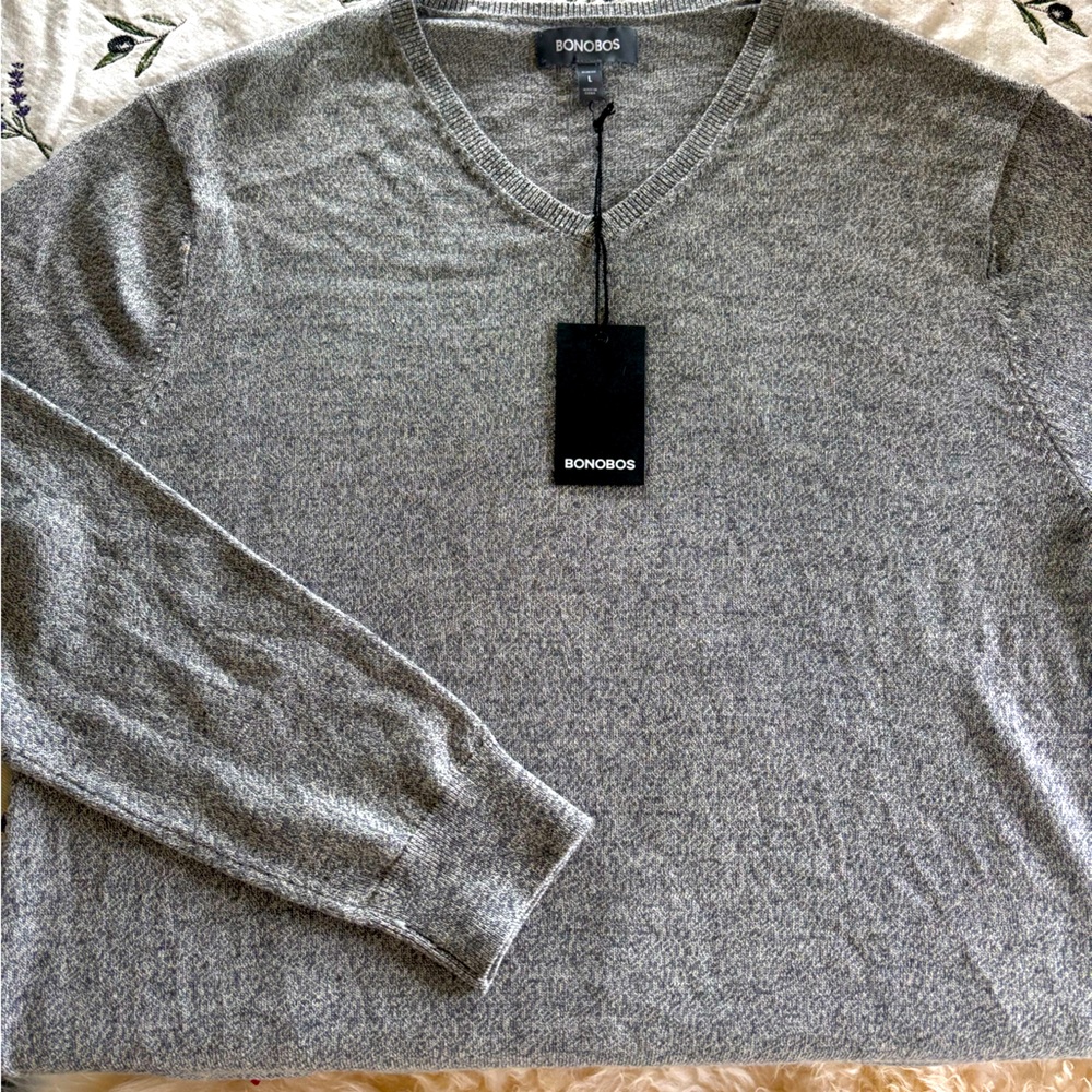 Bonobos Men's Fine Guage Slim Fit V-Neck Sweater in Gray